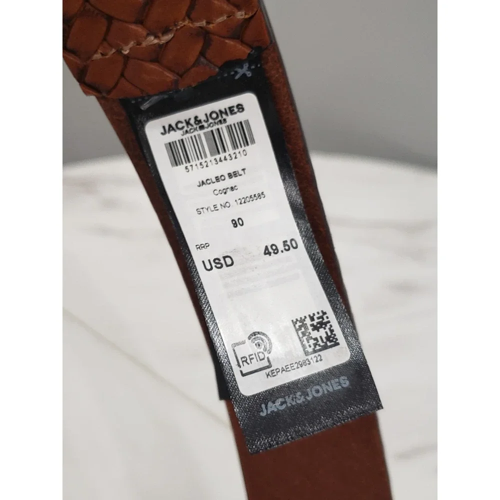 Jack & Jones Leather brown braided men's belt‎ dress up church wedding JACKLEO